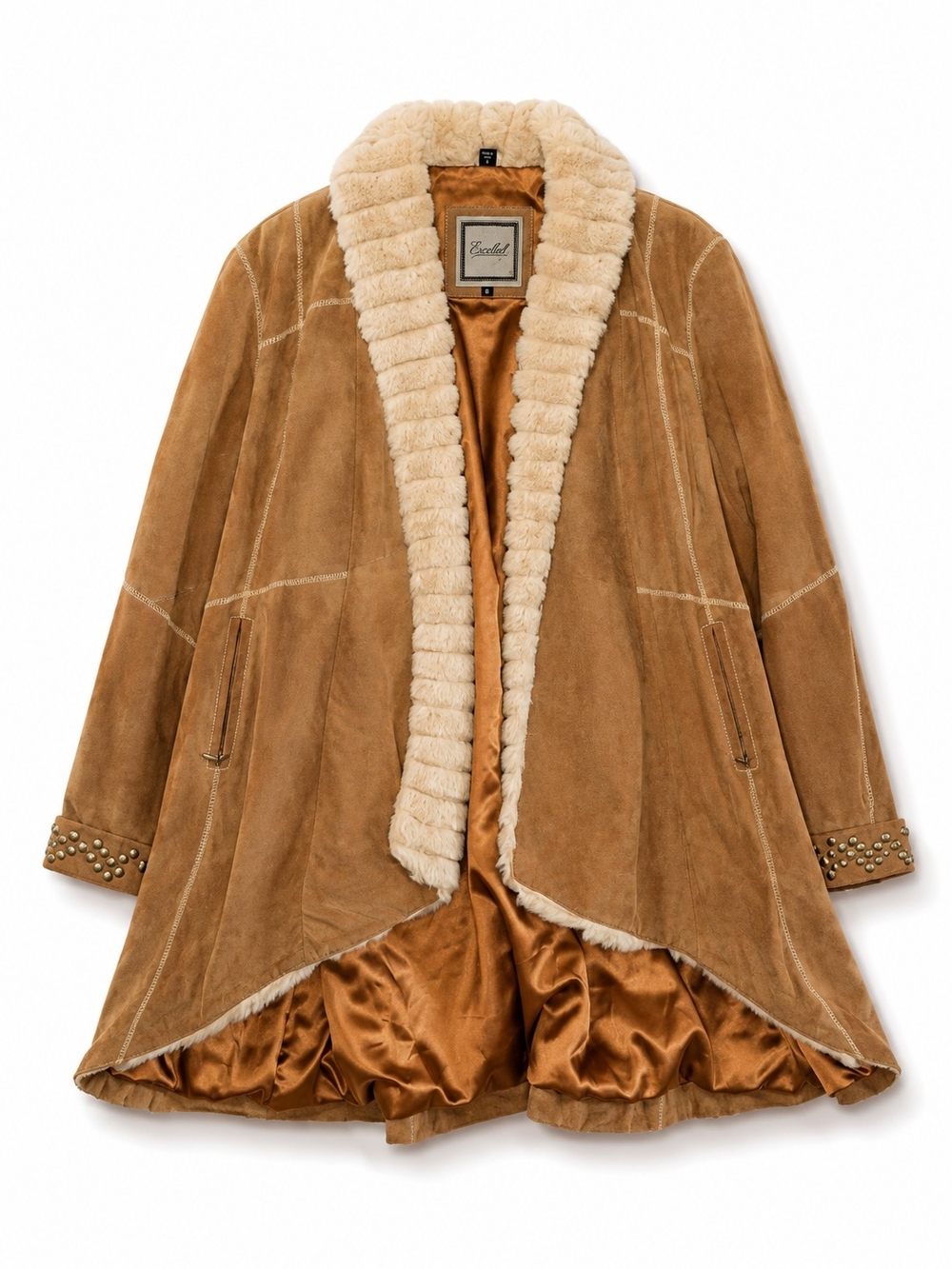 EXCELLED Suede Shearling Pea Coat - Large